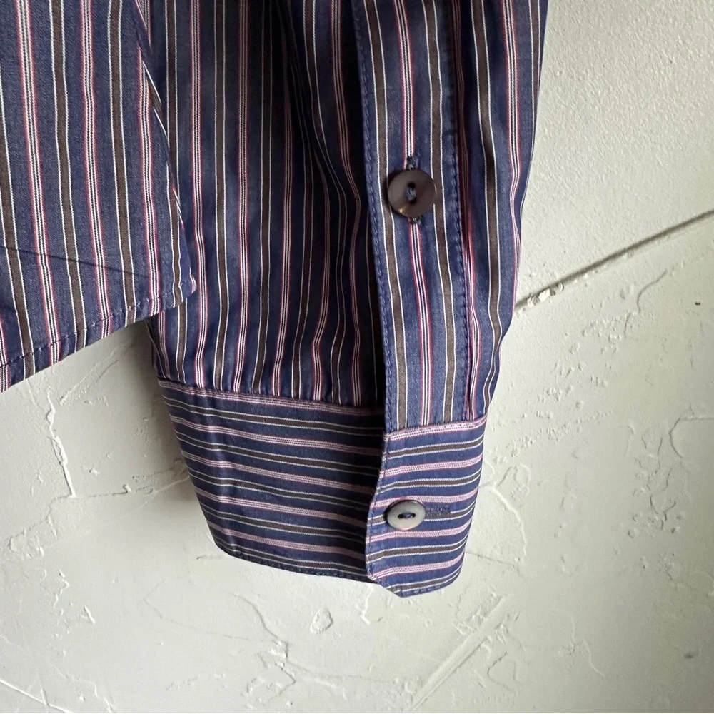 Lafayette 148‎ Women’s Button Down Shirt Blue and Red Pinstripes Open Top Sz 10 - Picture 5 of 15